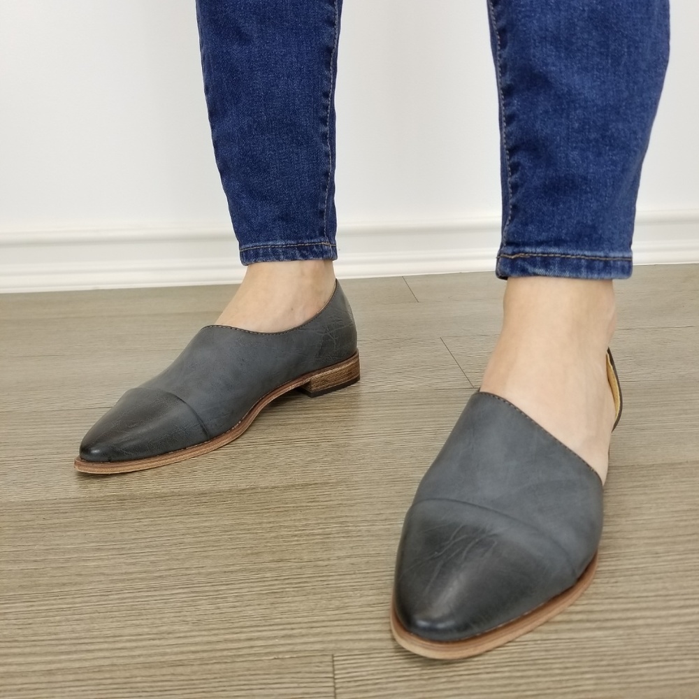 Charcoal Opened Side Pointy Slip On Flat Loafer - Picture 3 of 7